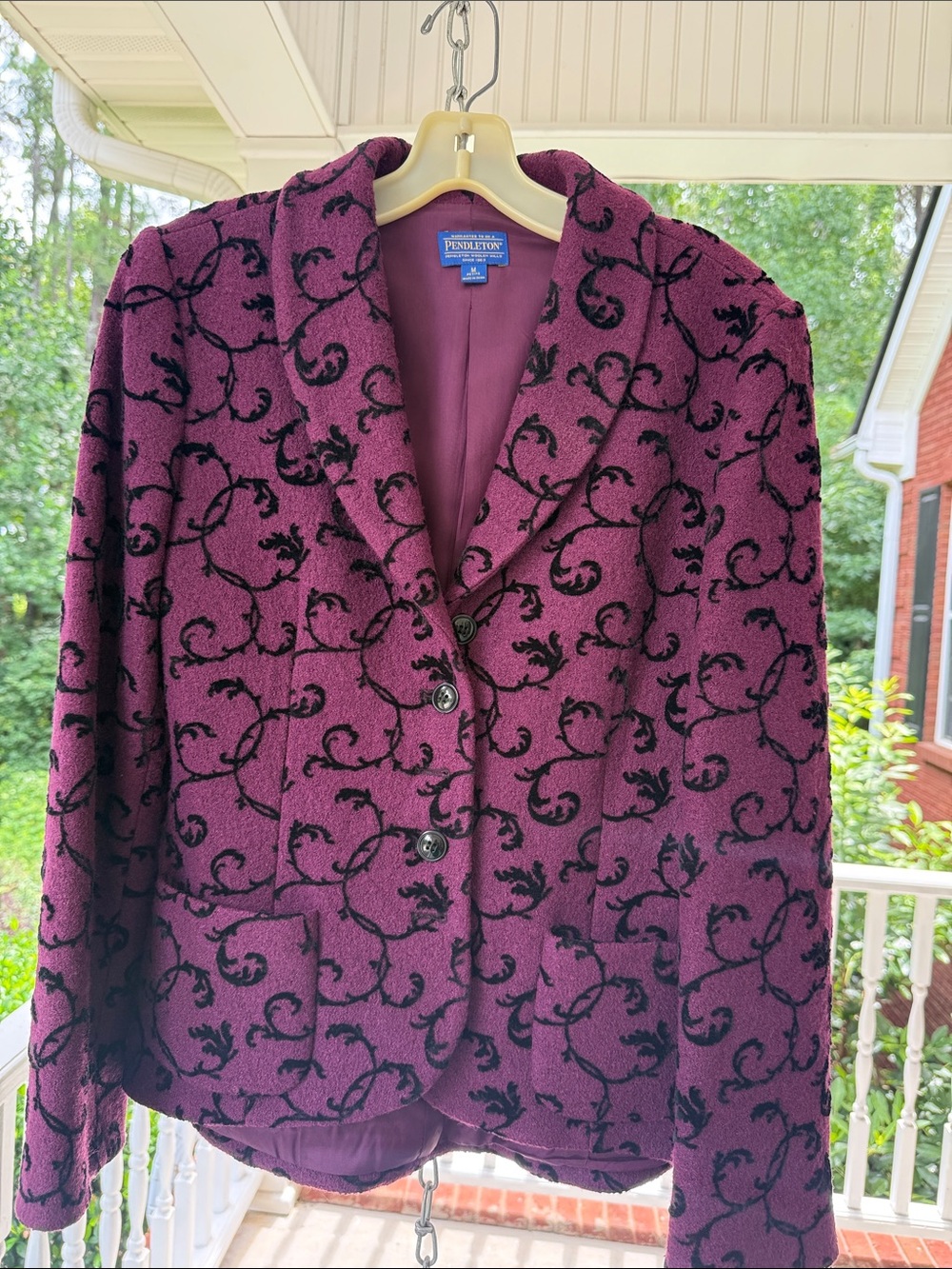 Pendleton Plum & Black Scroll-Print Wool Blazer